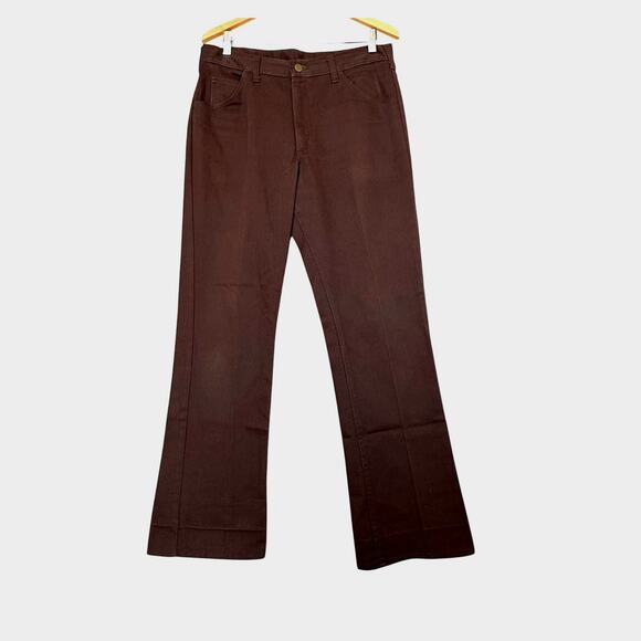 Vintage 70s Lee Brown Flare Jeans Mens 34x33 Cowboy Western Bootcut Pants - Picture 1 of 4